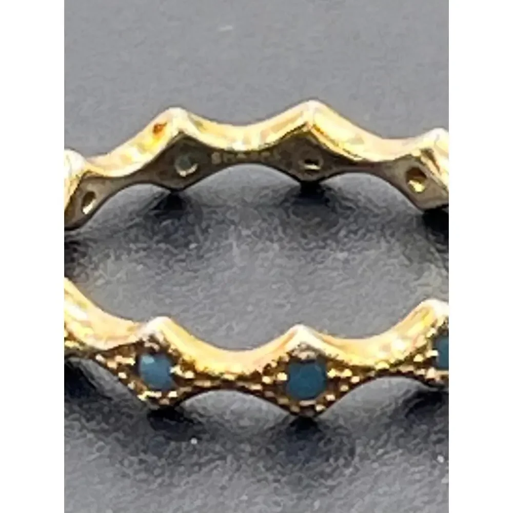 SHASHI Penny Band Stackable Blue Stone Scalloped Gold Plated Ring Sz 6.5‎
